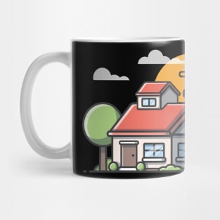 Beautiful house and sunset cartoon Mug